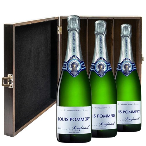 Louis Pommery Brut English Sparkling75cl Treble Elm Wood Gift Boxed (3x75cl)